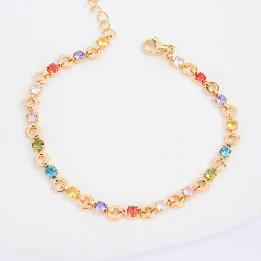 Multicolored beaded bracelet on a white background